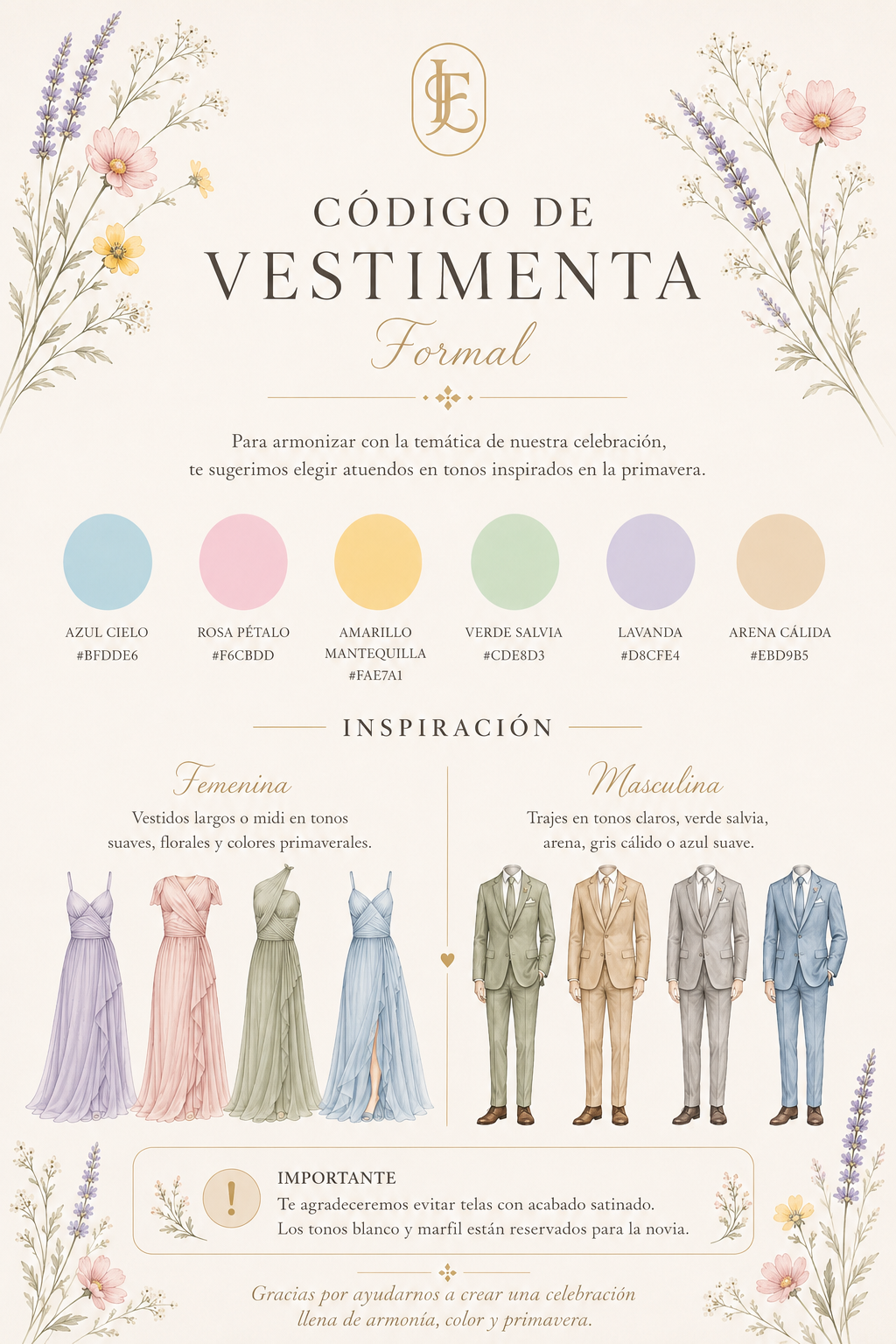 Código de vestimenta formal para la boda de Ivonne y Eduardo